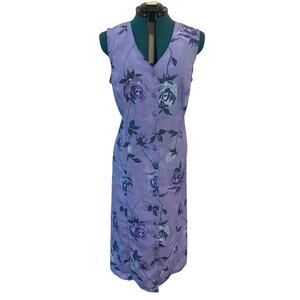 Vintage Expressions Dress 20W Floral V Neck Sheath Sleeveless Career Button Down